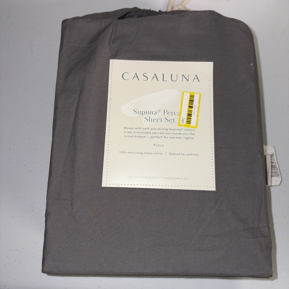 Casaluna Supima Percale Sheet Set Full Size Dark Gray 250 Thread Count